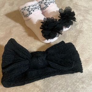 Black and Pink Baby Headband and Socks Set